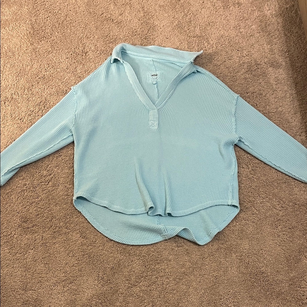 Aerie Soft Blue Textured Knit Top
